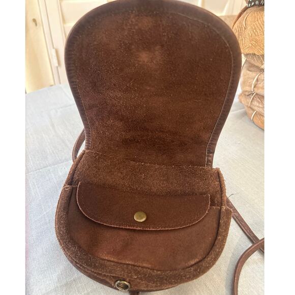 Brown Boho Western Cross Shoulder Saddle Purse Suede Leather - Picture 6 of 10